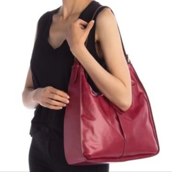 HOBO Marley Red Raspberry Burgundy Distressed Leather Shoulder Bag - Picture 2 of 10